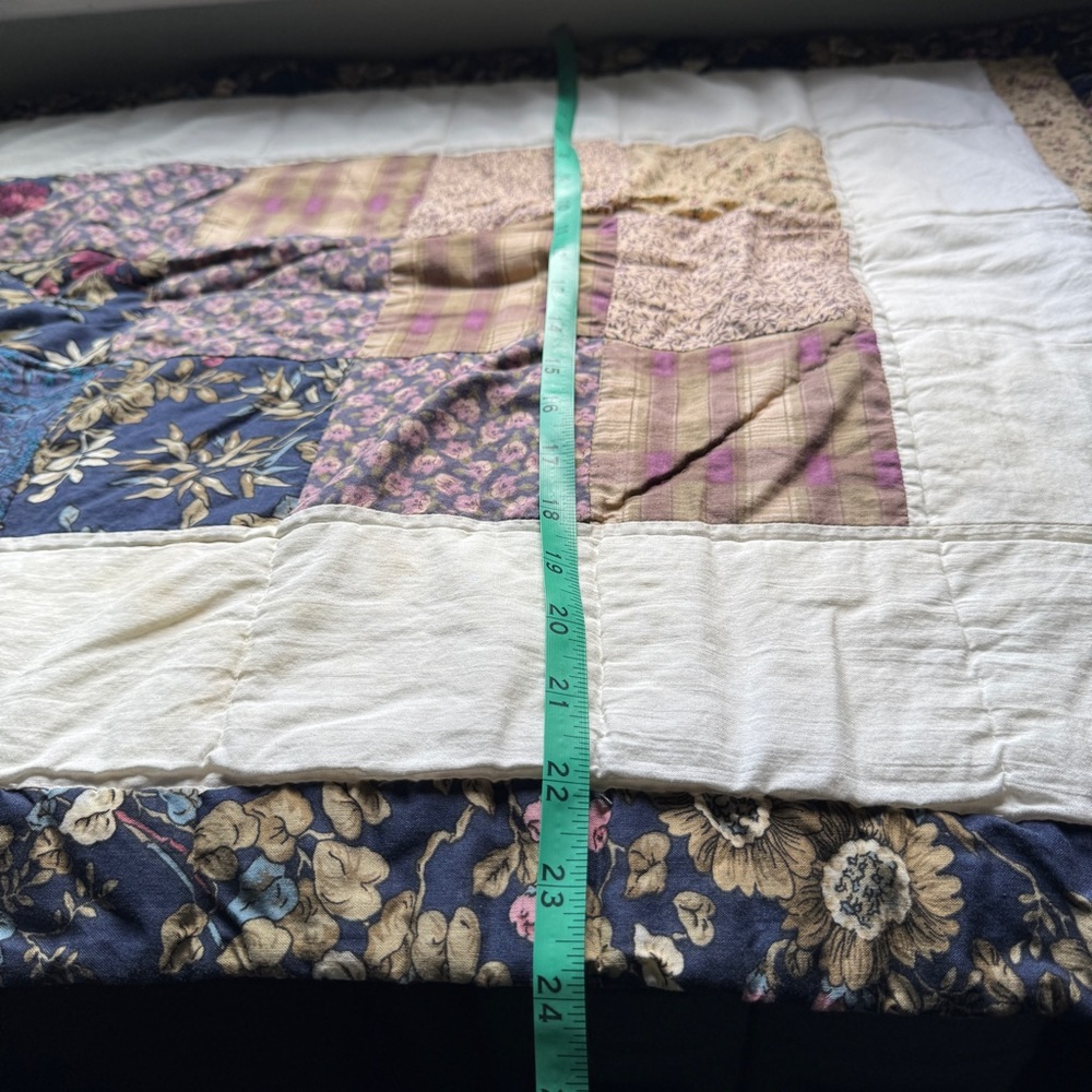 Patchwork Quilted Pillow Sham Country Cottage Floral Blue Beige pillowcase large - Picture 11 of 15